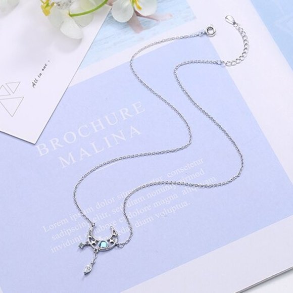 NEW Silver Colorful Moonstone Clavicle Chain Necklace - Picture 6 of 9